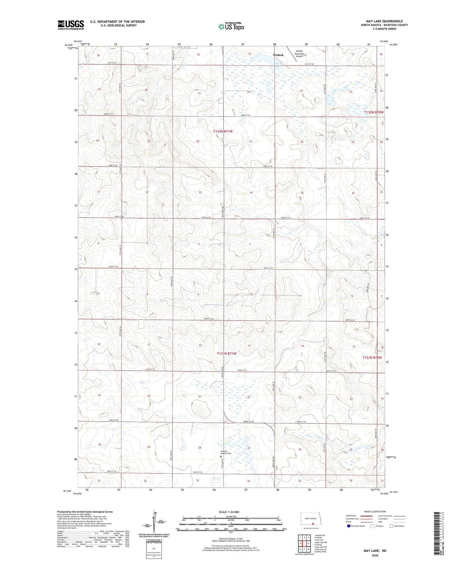 May Lake North Dakota US Topo Map Image
