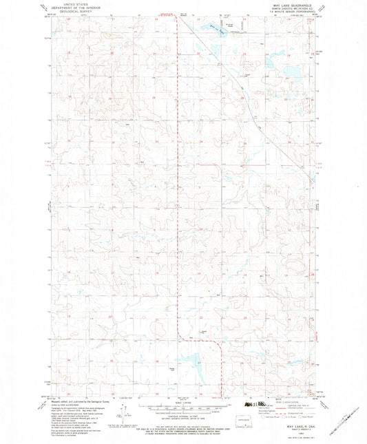 Classic USGS May Lake North Dakota 7.5'x7.5' Topo Map Image