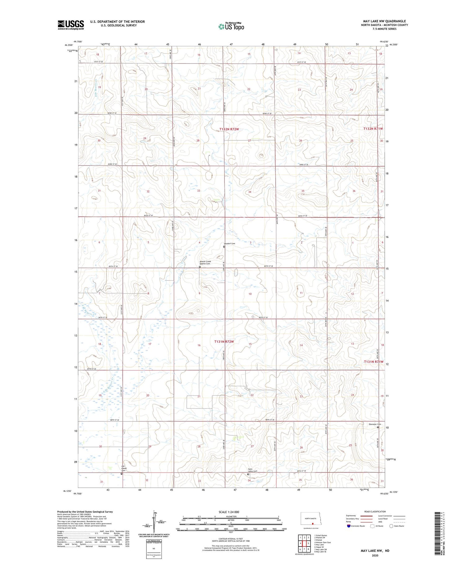 May Lake NW North Dakota US Topo Map Image