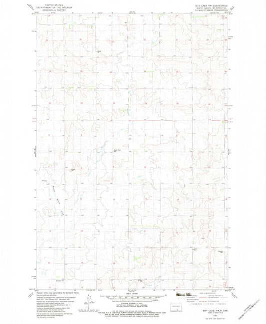 Classic USGS May Lake NW North Dakota 7.5'x7.5' Topo Map Image