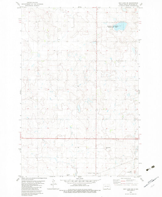 Classic USGS May Lake SE North Dakota 7.5'x7.5' Topo Map Image