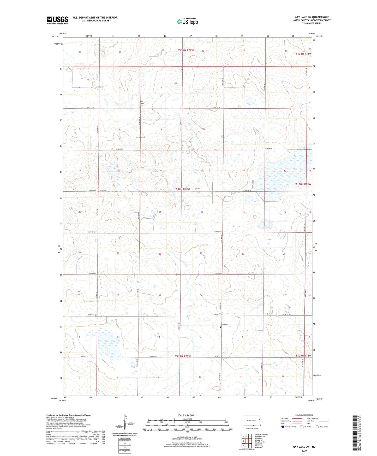 May Lake SW North Dakota US Topo Map Image