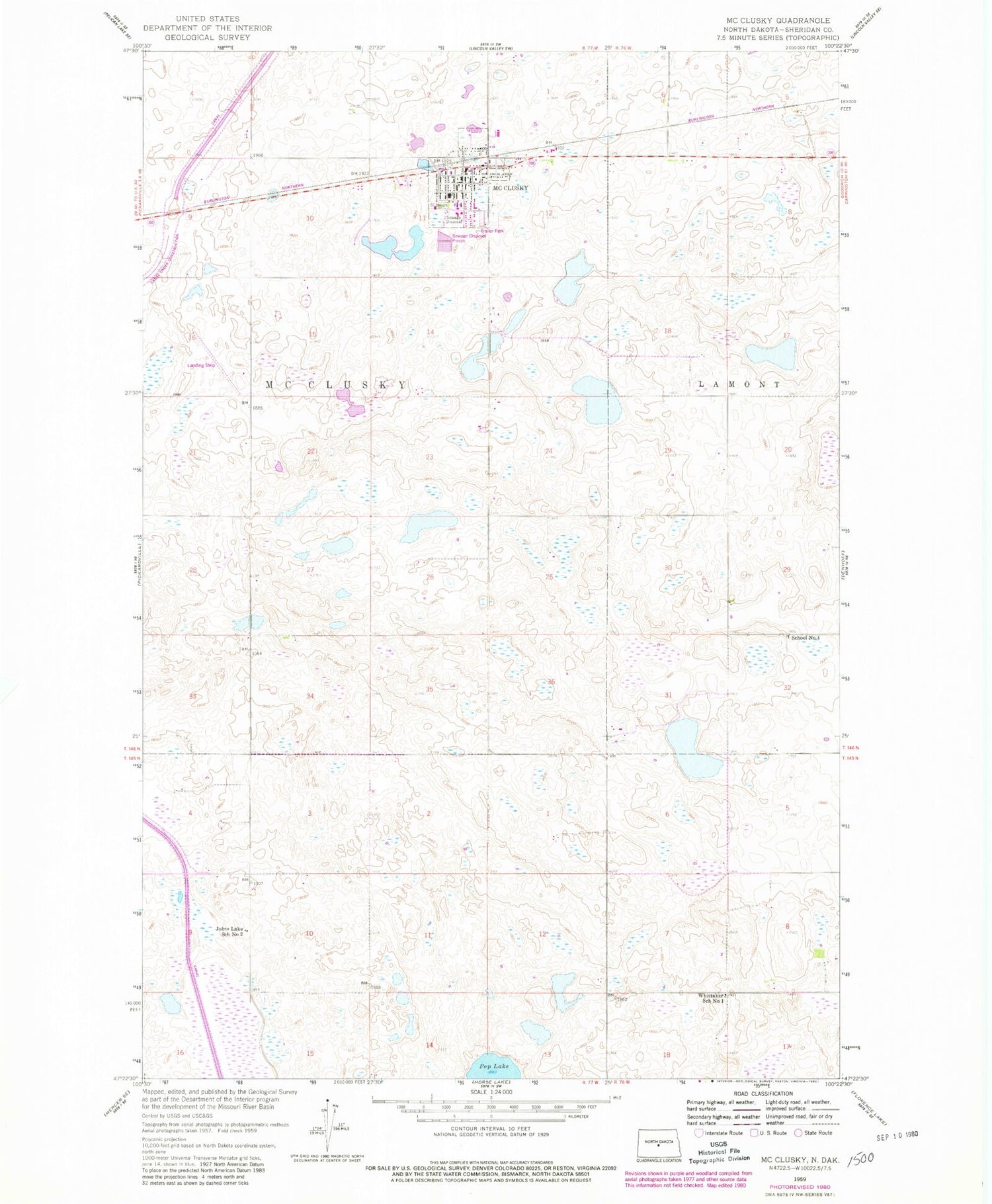 Classic USGS McClusky North Dakota 7.5'x7.5' Topo Map Image