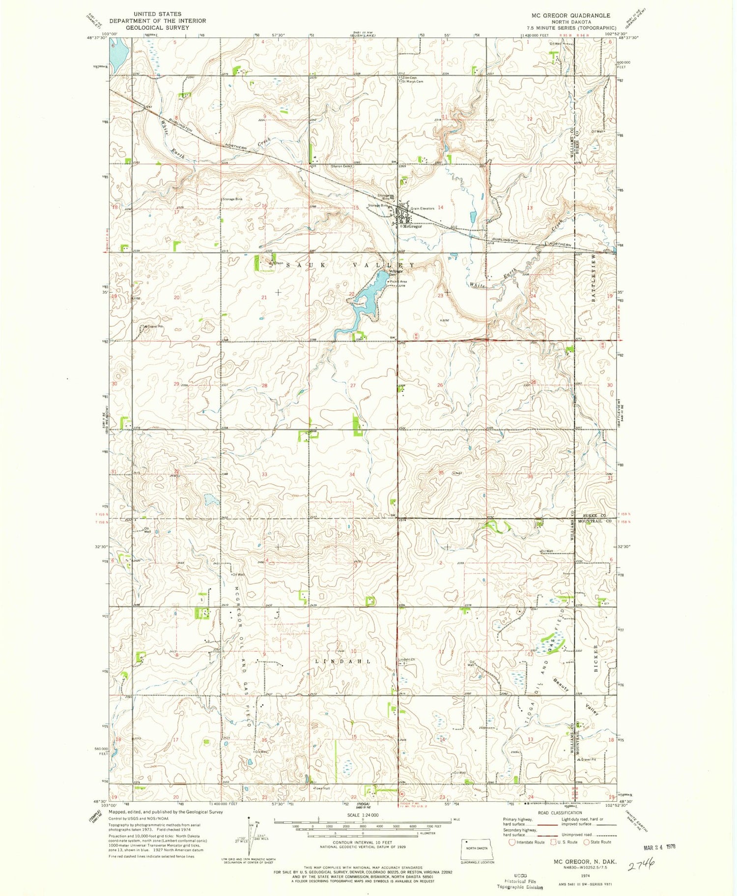 Classic USGS McGregor North Dakota 7.5'x7.5' Topo Map Image