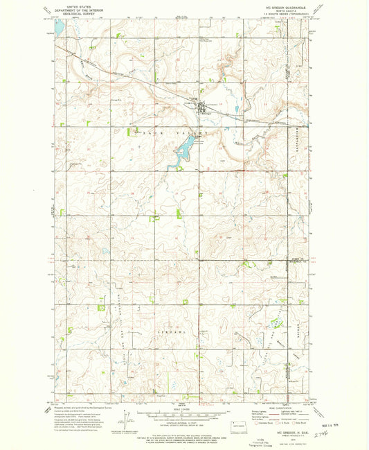 Classic USGS McGregor North Dakota 7.5'x7.5' Topo Map Image