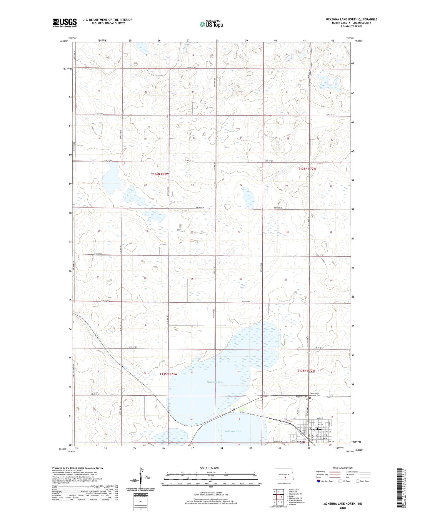 McKenna Lake North North Dakota US Topo Map Image