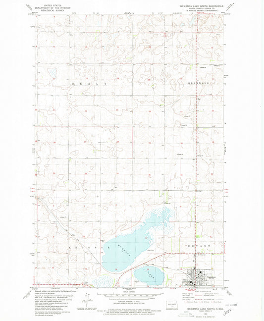 Classic USGS McKenna Lake North North Dakota 7.5'x7.5' Topo Map Image