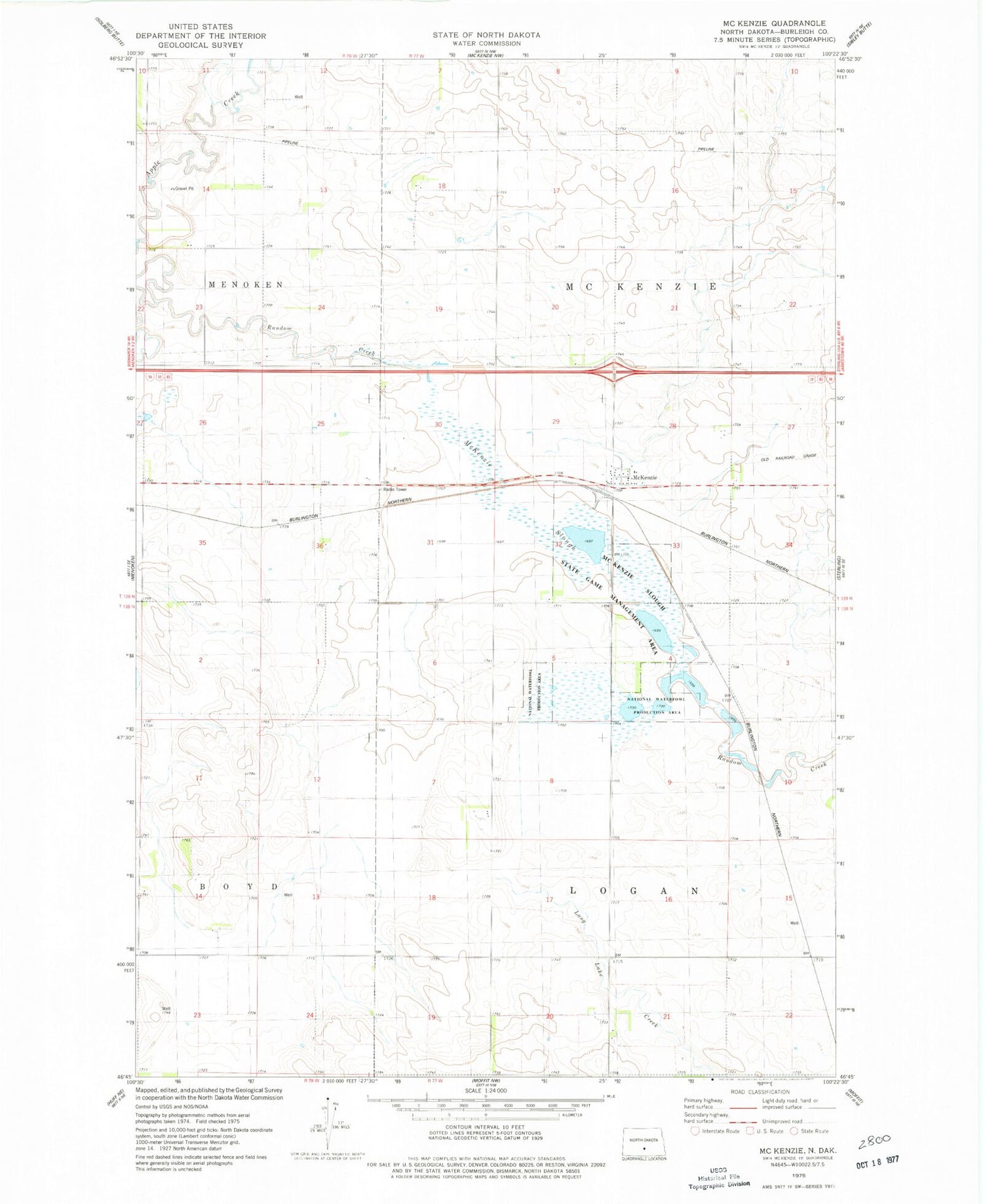 Classic USGS McKenzie North Dakota 7.5'x7.5' Topo Map Image