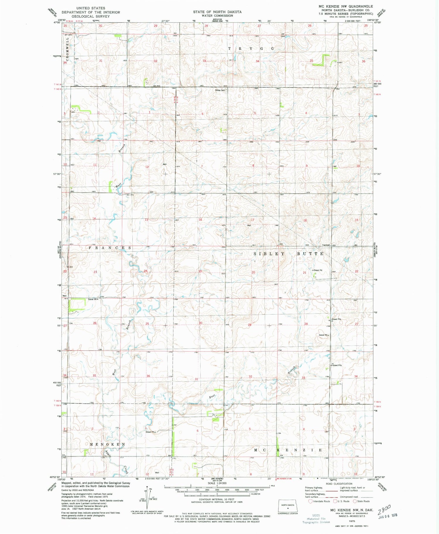 Classic USGS McKenzie NW North Dakota 7.5'x7.5' Topo Map Image