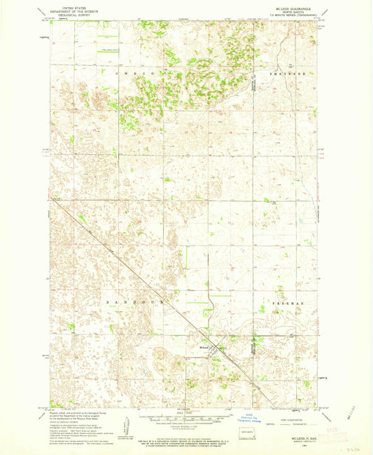 Classic USGS McLeod North Dakota 7.5'x7.5' Topo Map Image