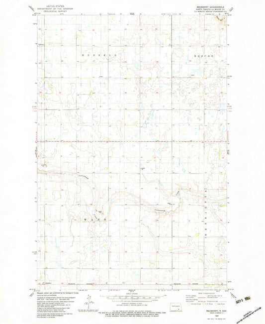 Classic USGS Medberry North Dakota 7.5'x7.5' Topo Map Image