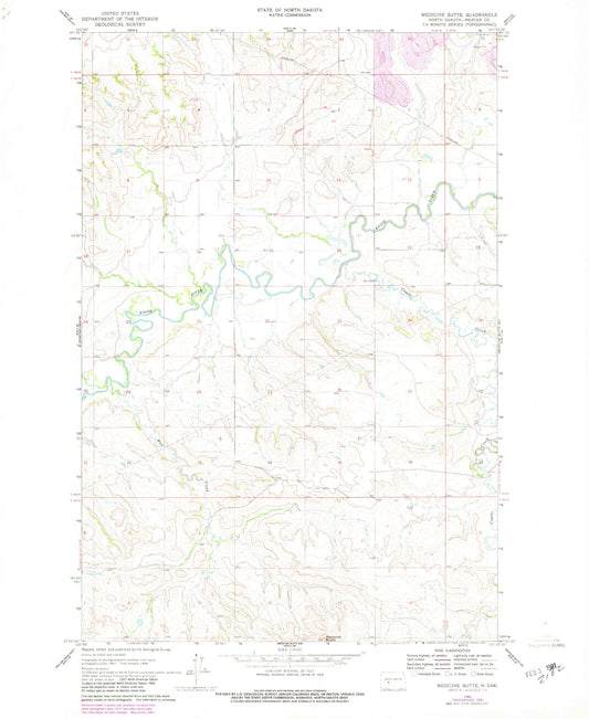 Classic USGS Medicine Butte North Dakota 7.5'x7.5' Topo Map Image