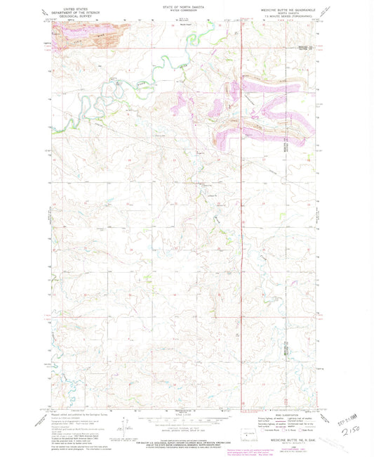 Classic USGS Medicine Butte NE North Dakota 7.5'x7.5' Topo Map Image