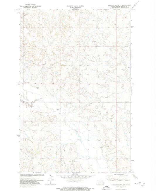 Classic USGS Medicine Butte SW North Dakota 7.5'x7.5' Topo Map Image