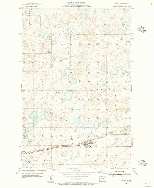 Classic USGS Medina North Dakota 7.5'x7.5' Topo Map Image