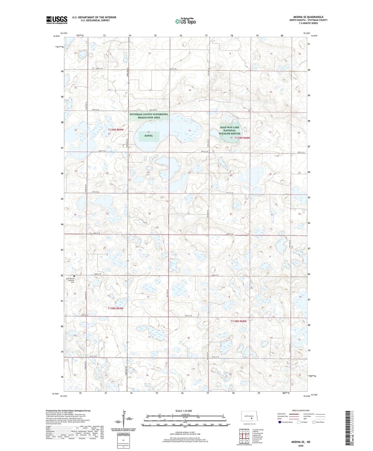 Medina SE North Dakota US Topo Map Image
