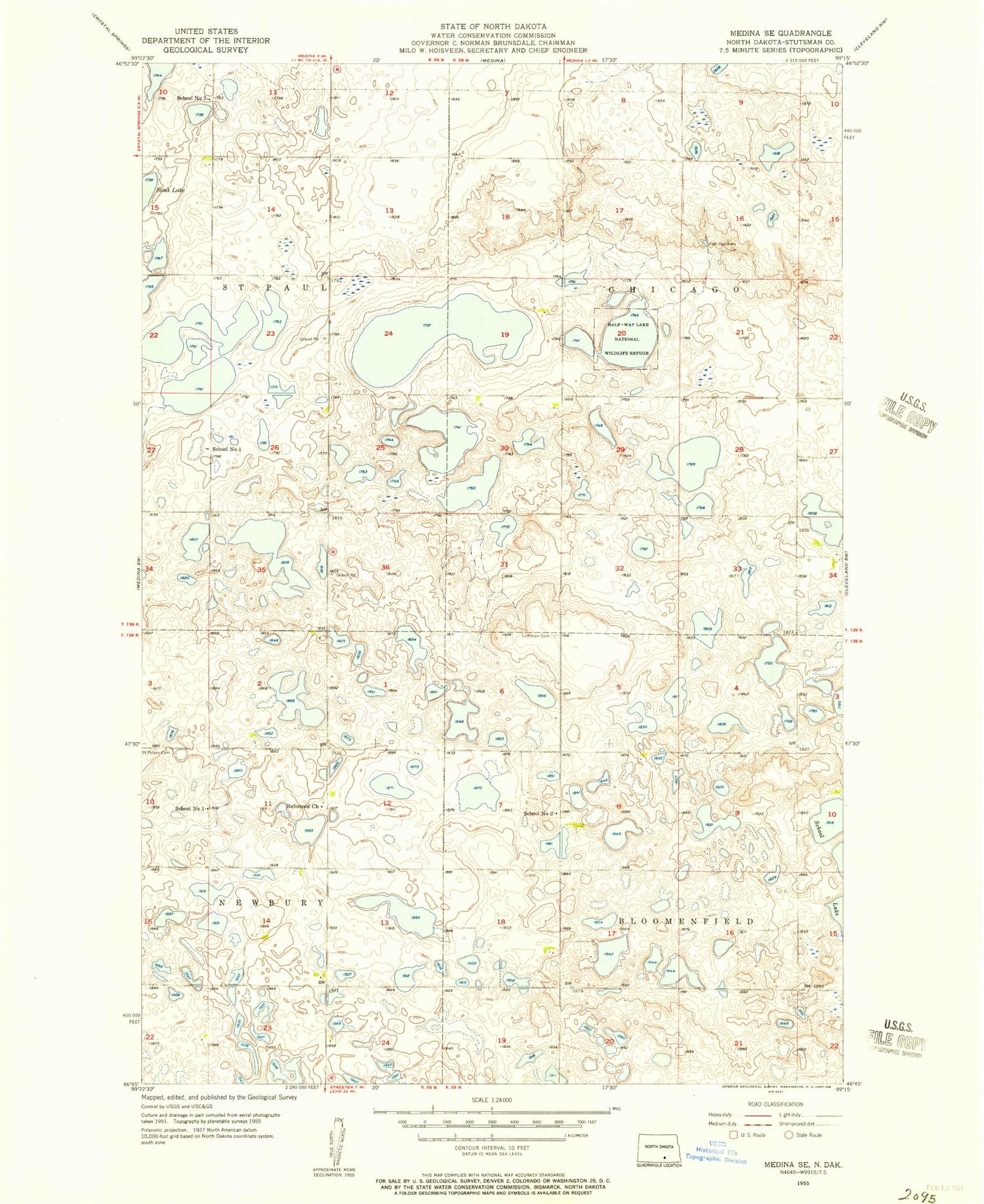 Classic USGS Medina SE North Dakota 7.5'x7.5' Topo Map Image