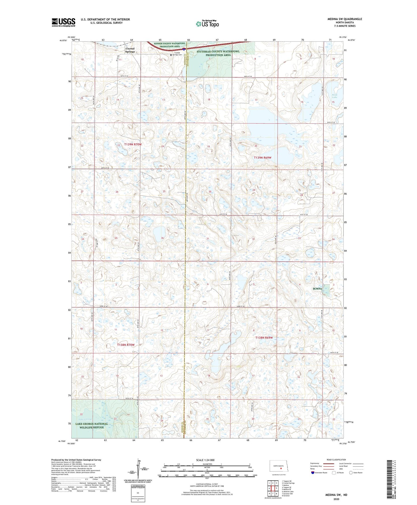 Medina SW North Dakota US Topo Map Image