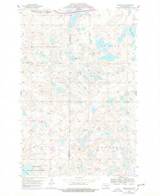 Classic USGS Medina SW North Dakota 7.5'x7.5' Topo Map Image