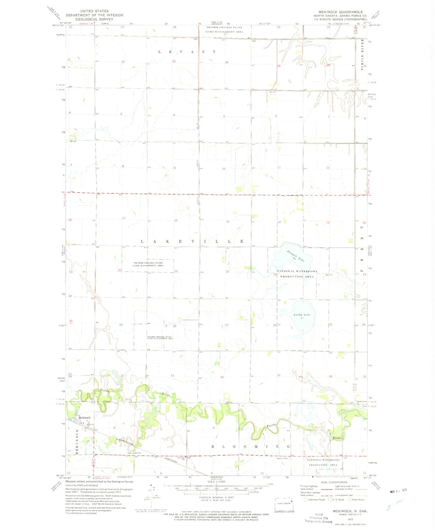 Classic USGS Mekinock North Dakota 7.5'x7.5' Topo Map Image