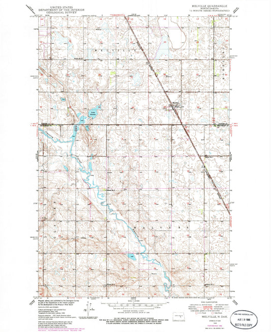 Classic USGS Melville North Dakota 7.5'x7.5' Topo Map Image