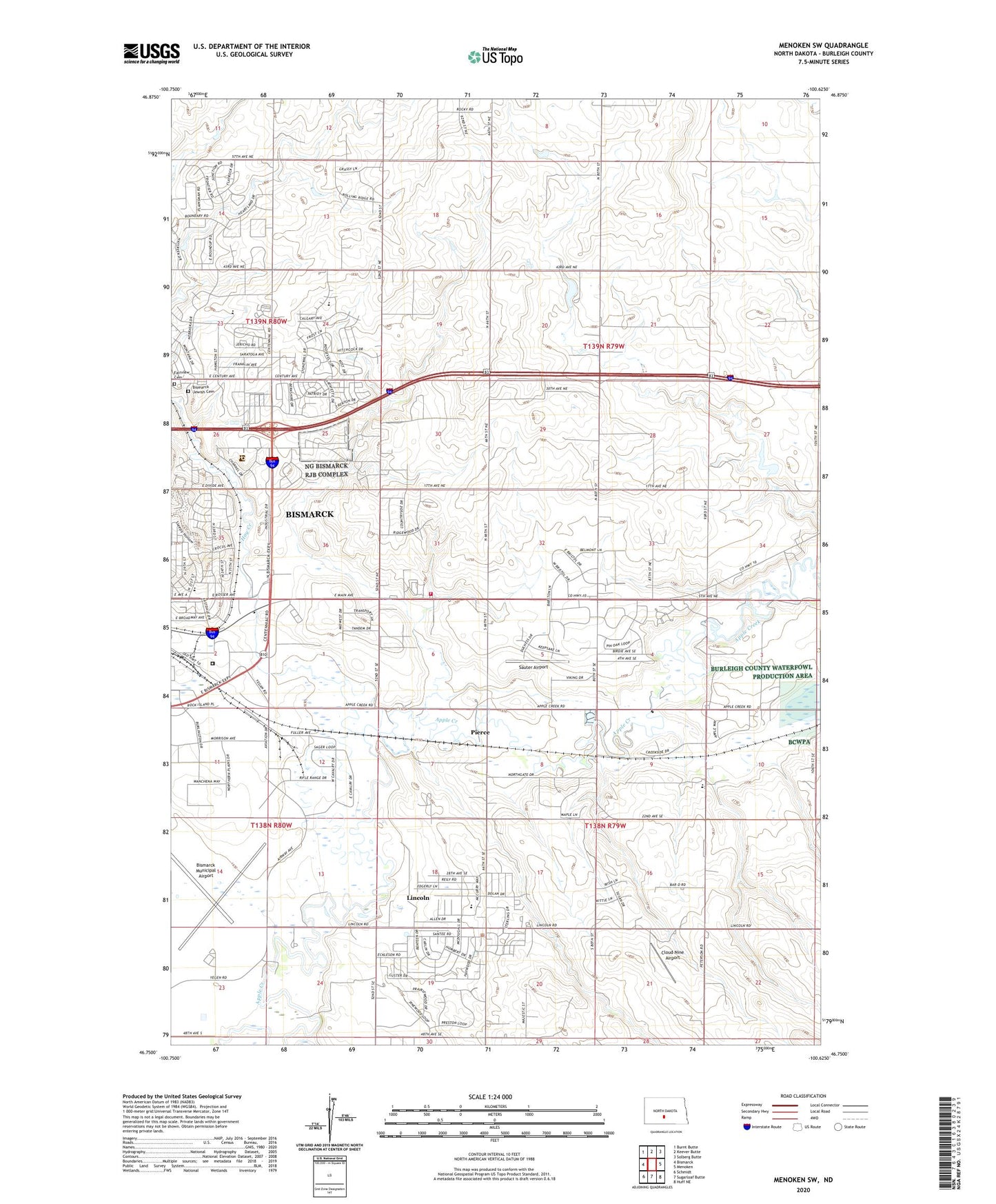 Menoken SW North Dakota US Topo Map Image