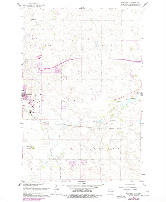 Classic USGS Menoken SW North Dakota 7.5'x7.5' Topo Map Image