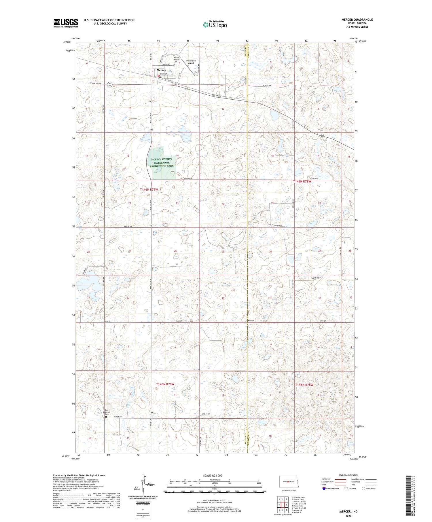 Mercer North Dakota US Topo Map Image