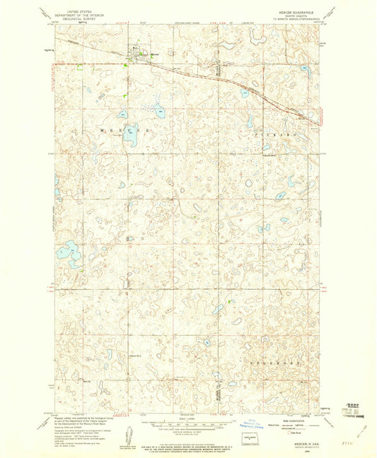 Classic USGS Mercer North Dakota 7.5'x7.5' Topo Map Image