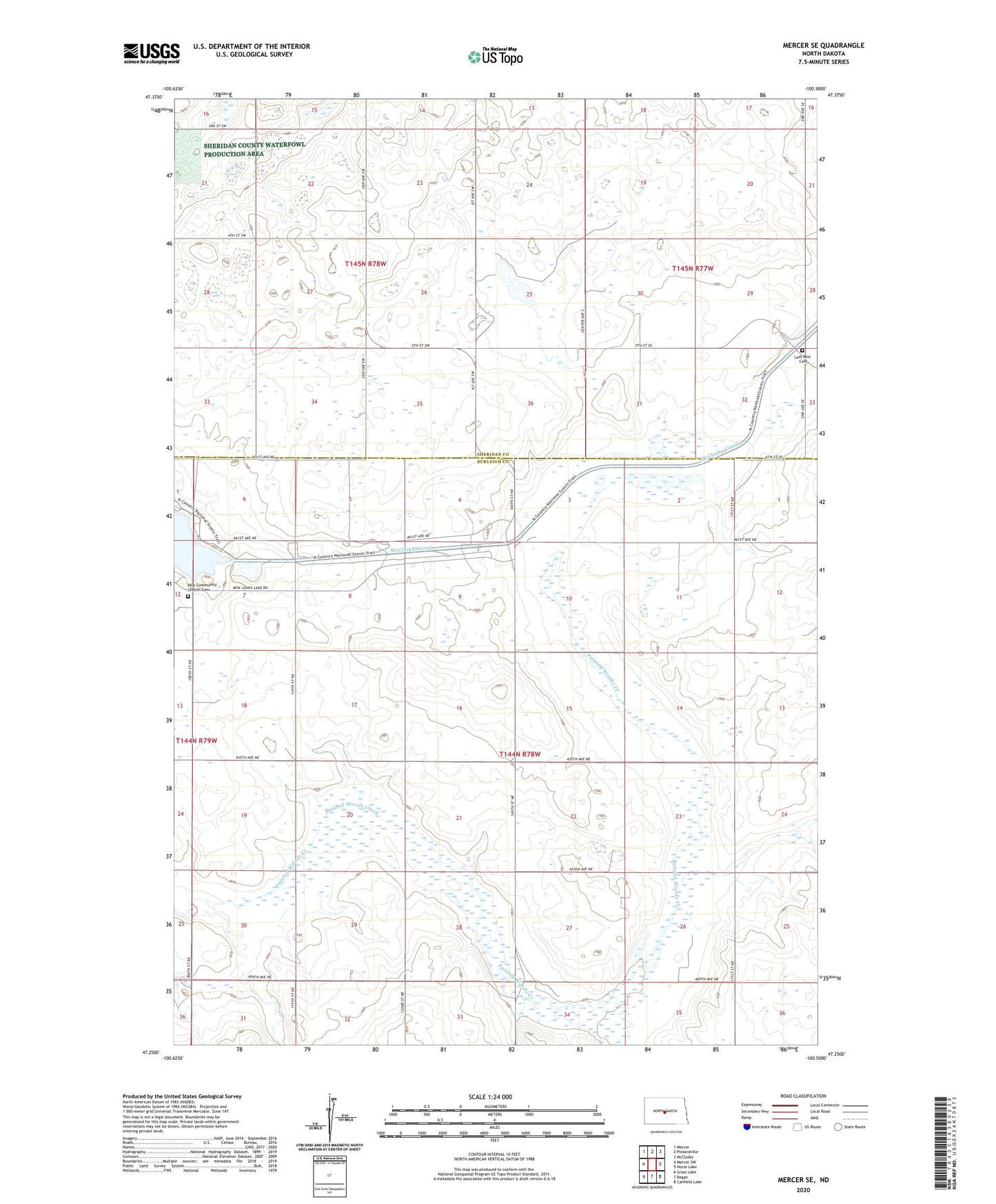 Mercer SE North Dakota US Topo Map Image