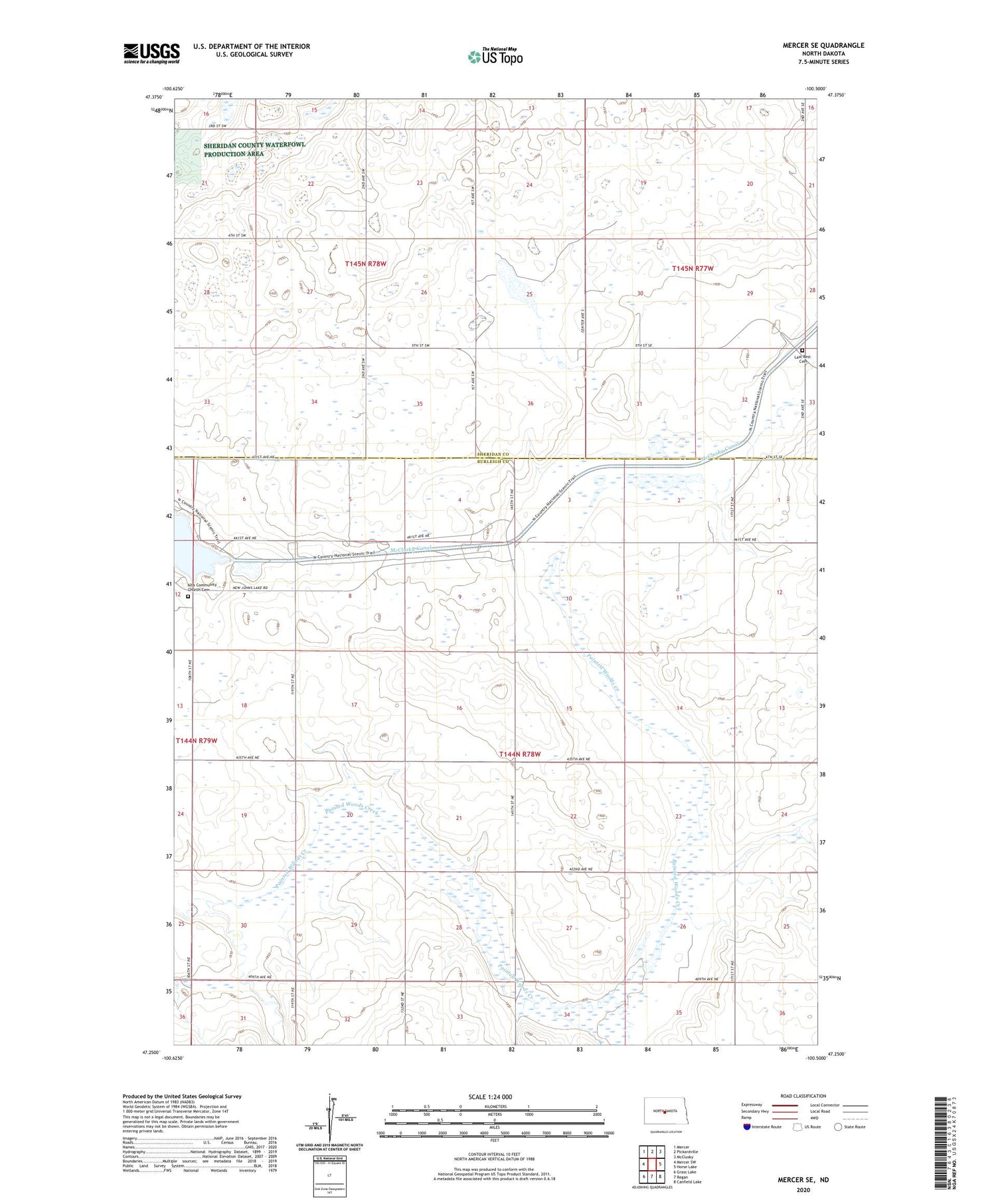 Mercer SE North Dakota US Topo Map Image