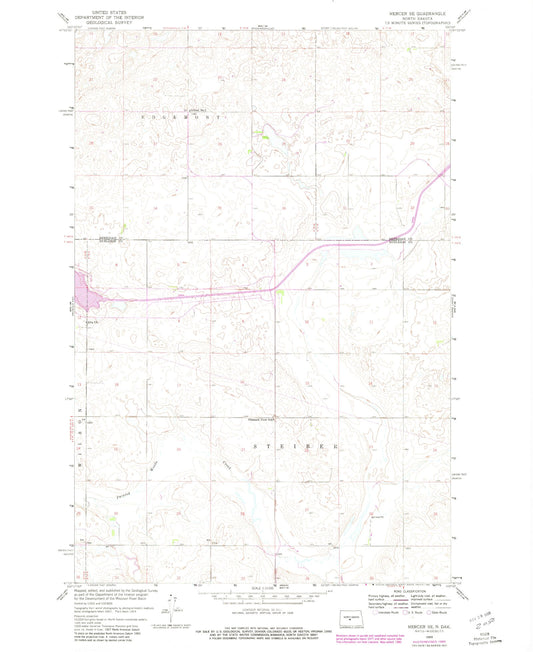 Classic USGS Mercer SE North Dakota 7.5'x7.5' Topo Map Image