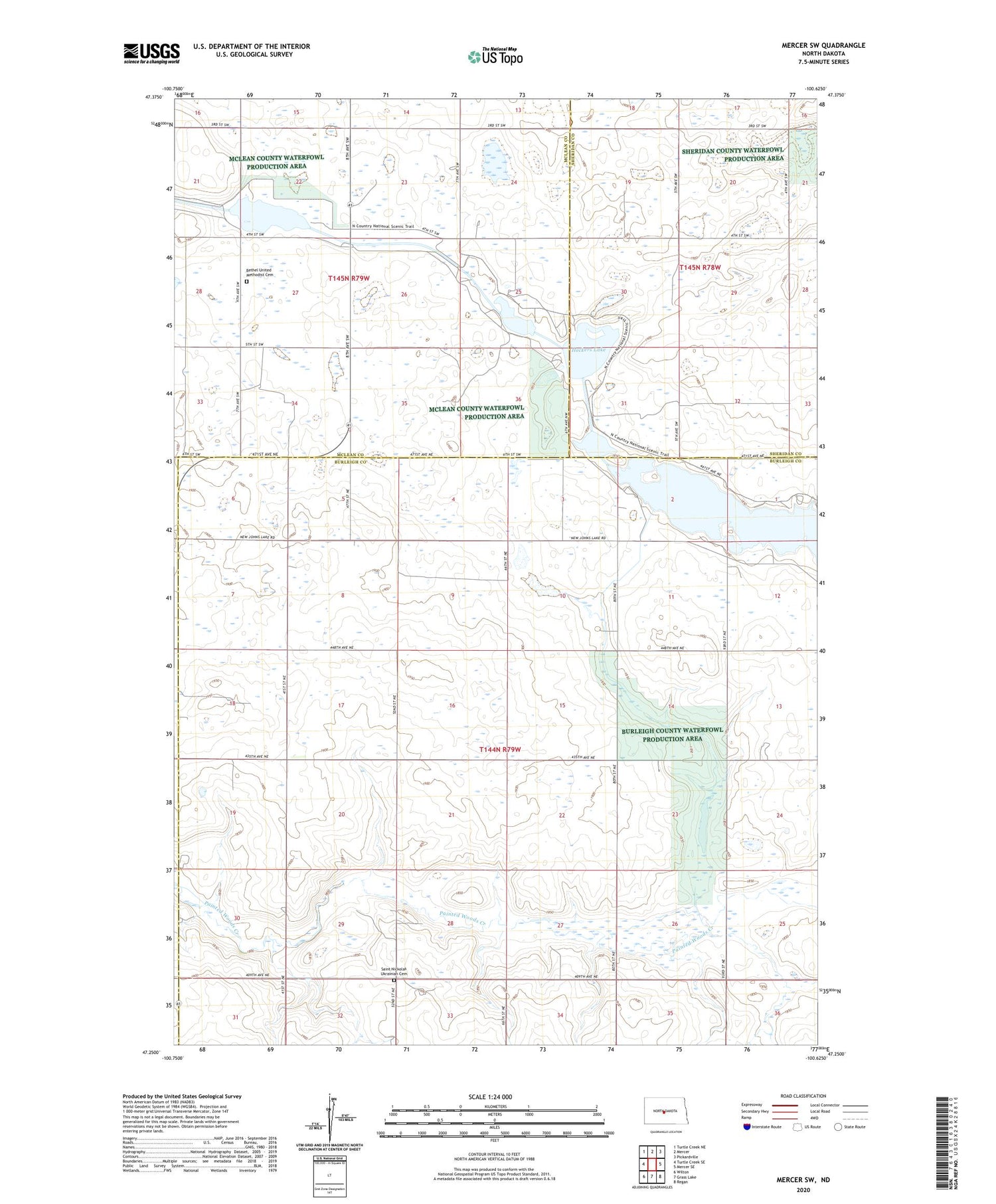 Mercer SW North Dakota US Topo Map Image