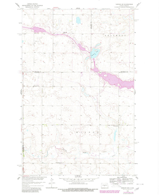 Classic USGS Mercer SW North Dakota 7.5'x7.5' Topo Map Image