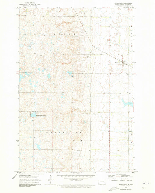 Classic USGS Merricourt North Dakota 7.5'x7.5' Topo Map Image