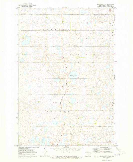 Classic USGS Merricourt NW North Dakota 7.5'x7.5' Topo Map Image