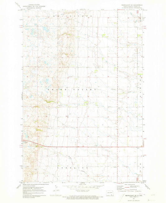 Classic USGS Merricourt SE North Dakota 7.5'x7.5' Topo Map Image