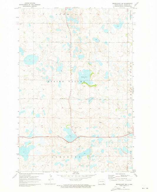 Classic USGS Merricourt SW North Dakota 7.5'x7.5' Topo Map Image