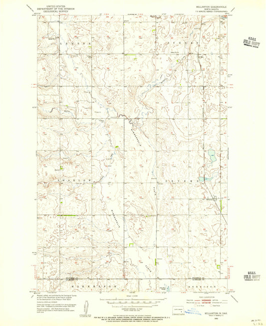 Classic USGS Millarton North Dakota 7.5'x7.5' Topo Map Image