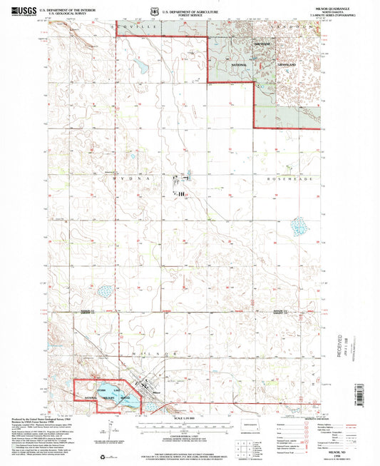 Classic USGS Milnor North Dakota 7.5'x7.5' Topo Map Image