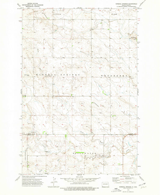 Classic USGS Mineral Springs North Dakota 7.5'x7.5' Topo Map Image