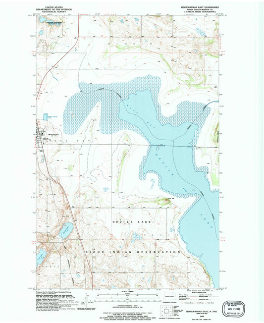 Classic USGS Minnewaukan East North Dakota 7.5'x7.5' Topo Map Image