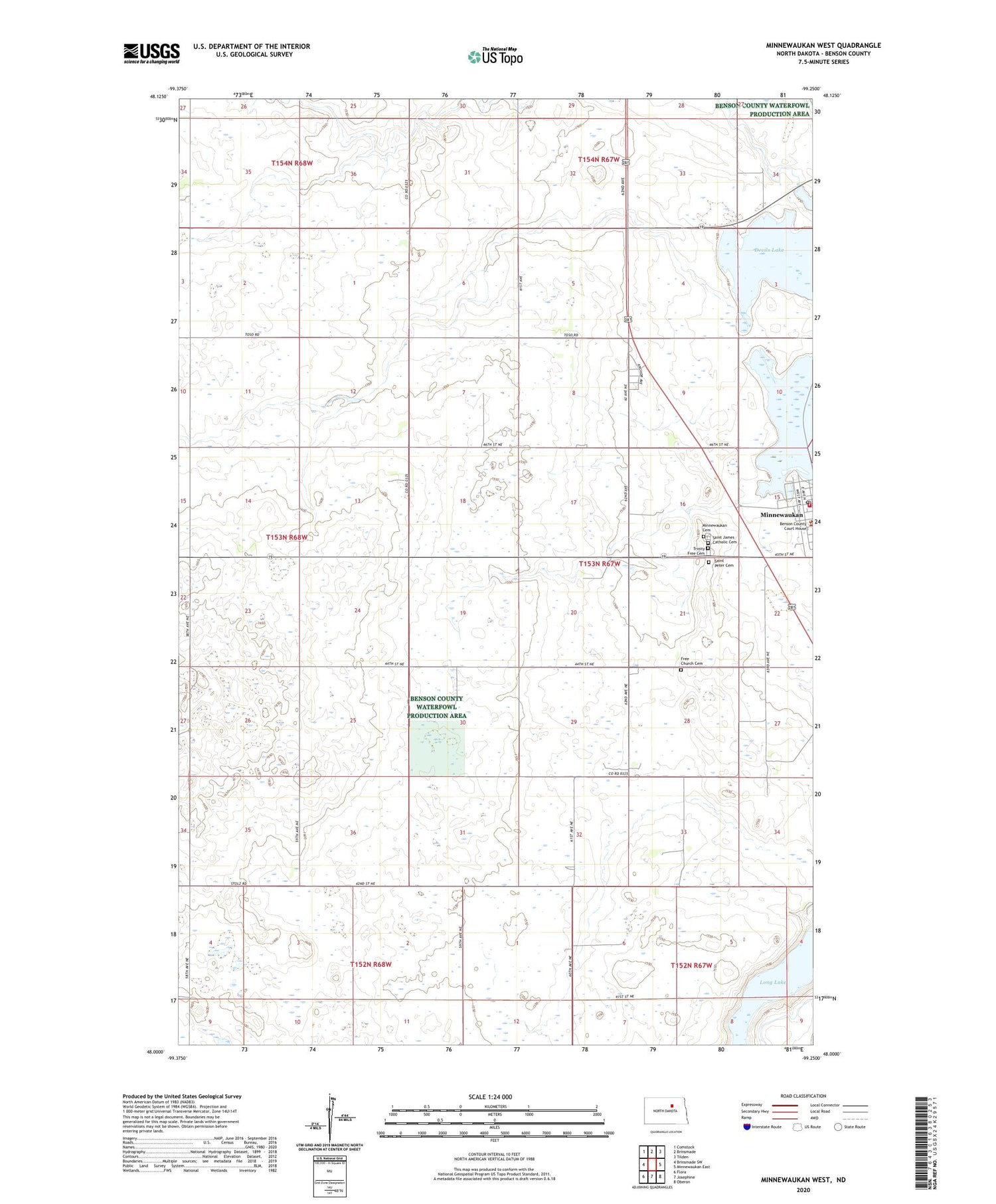 Minnewaukan West North Dakota US Topo Map Image