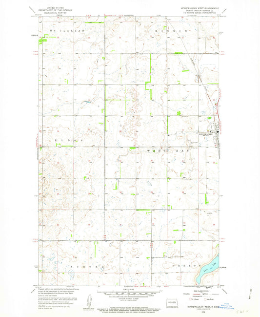 Classic USGS Minnewaukan West North Dakota 7.5'x7.5' Topo Map Image