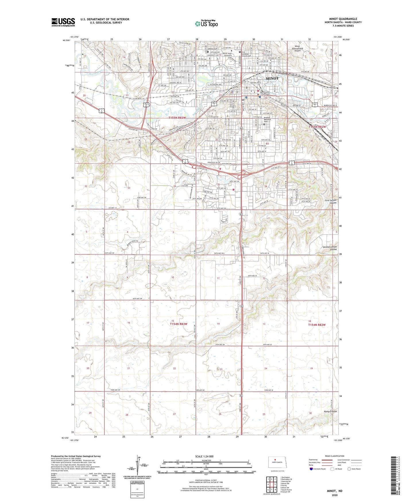 Minot North Dakota US Topo Map Image