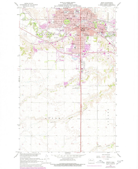 Classic USGS Minot North Dakota 7.5'x7.5' Topo Map Image