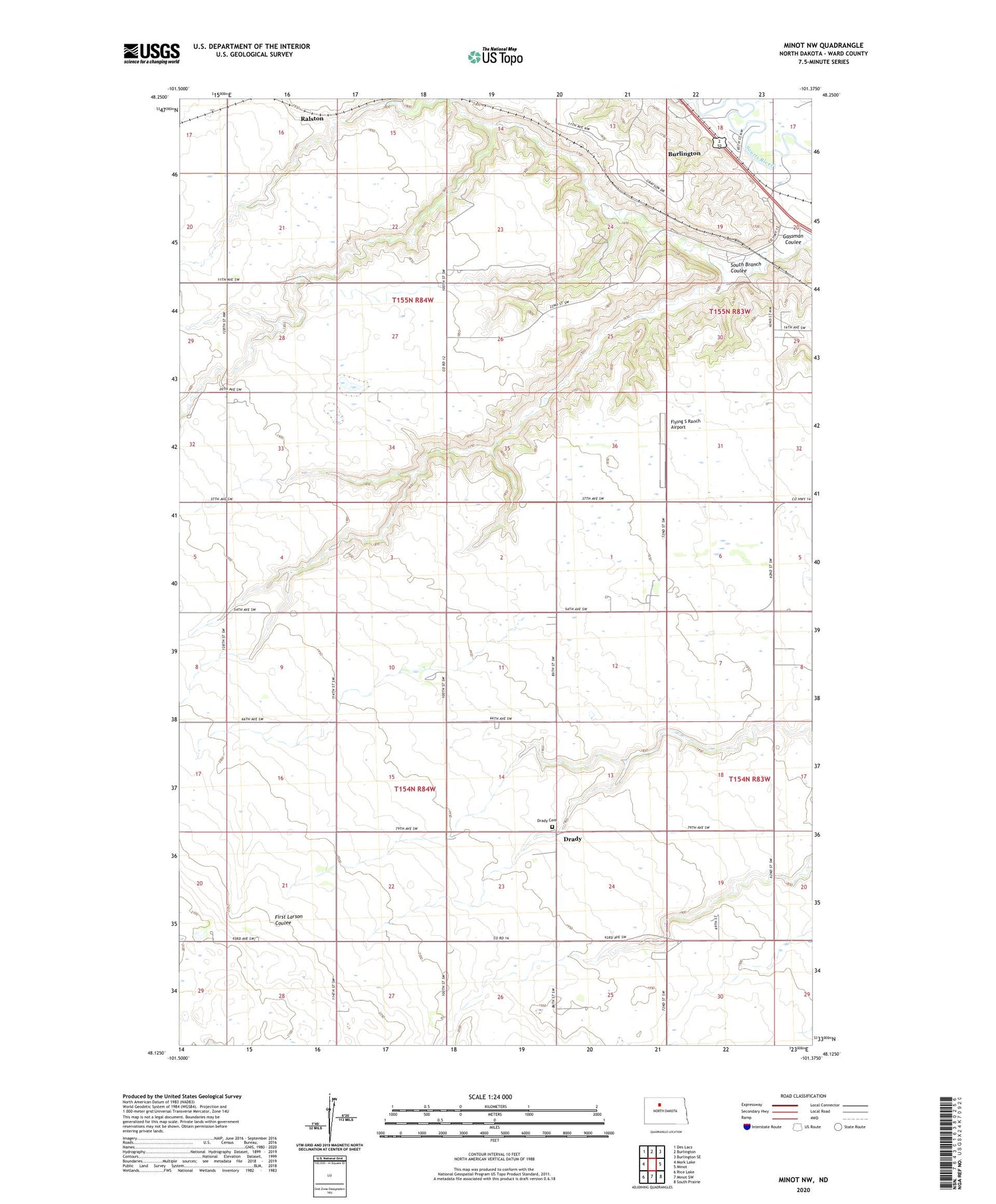 Minot NW North Dakota US Topo Map Image
