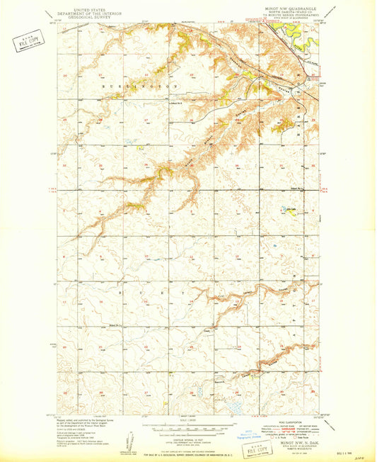 Classic USGS Minot NW North Dakota 7.5'x7.5' Topo Map Image