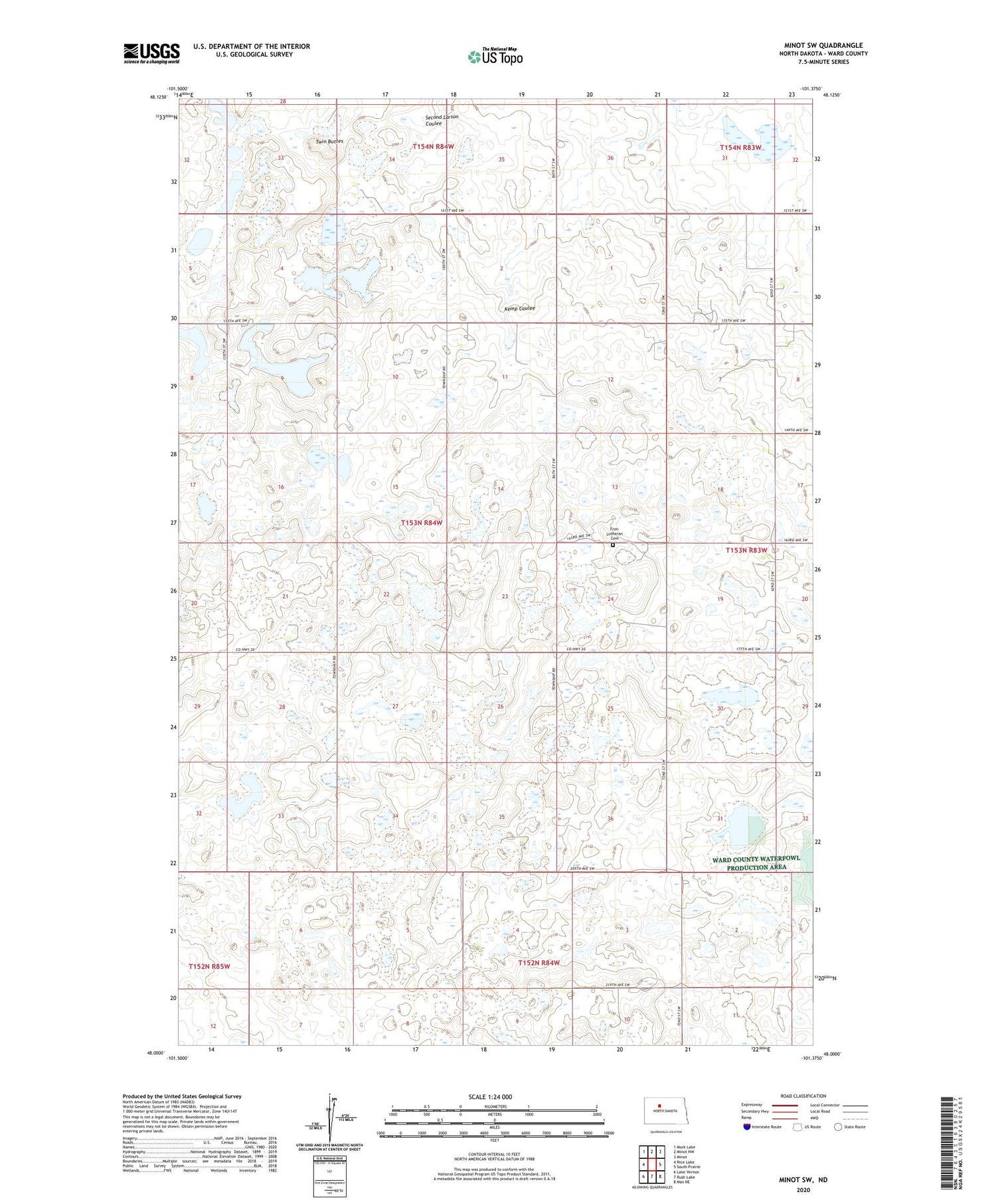 Minot SW North Dakota US Topo Map Image