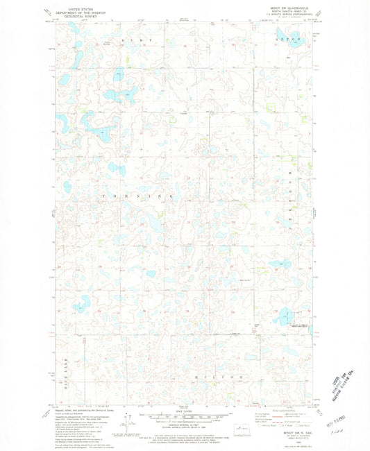 Classic USGS Minot SW North Dakota 7.5'x7.5' Topo Map Image